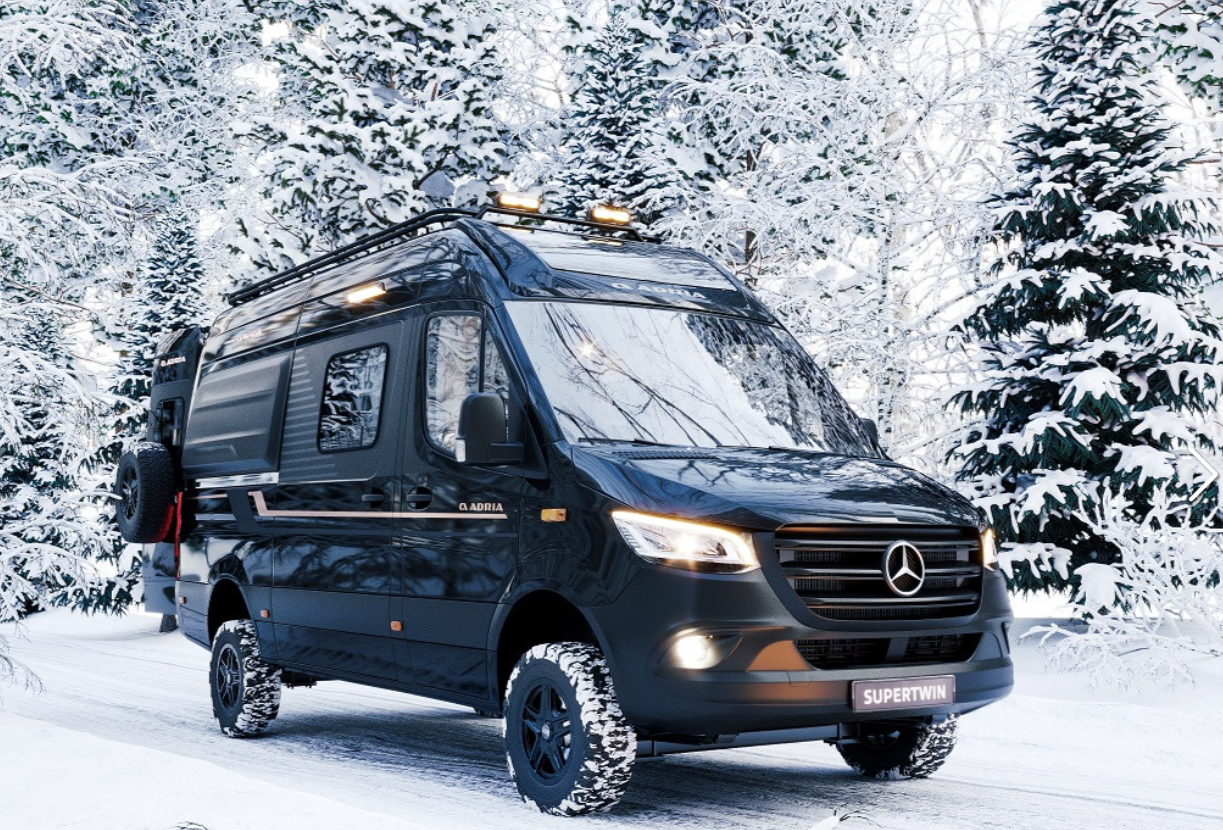 Adria Supertwin Mercedes 4 Wheel Drive Campervan In Snow