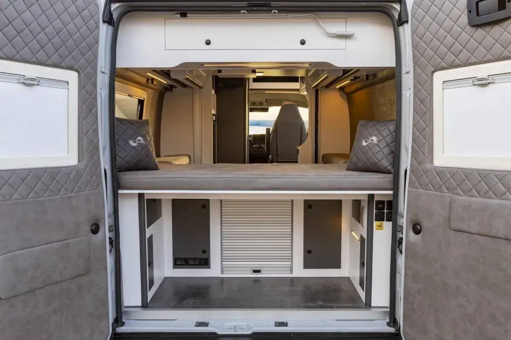 Mega Mobil Lounge Rear Doors Open